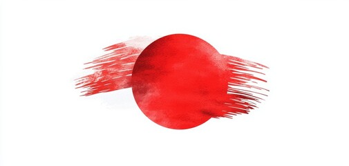 Red circle with painted brush strokes, distinct shapes on a white background.