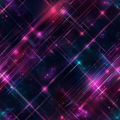 Fototapeta premium Seamless abstract pattern with radiant lines and sparkling elements on a dark background, ideal for modern textiles and creative decor