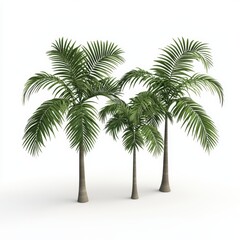 Obraz premium Three lush palm trees with vibrant green leaves on a white isolated background.