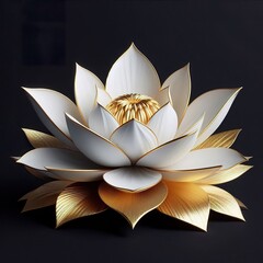 a 3d big gold white lotus flowers, realistic, minimalist, black background