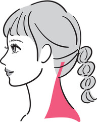横顔の若い女性　僧帽筋
