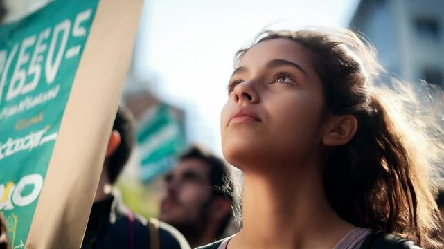 Young woman participating in a protest rally
