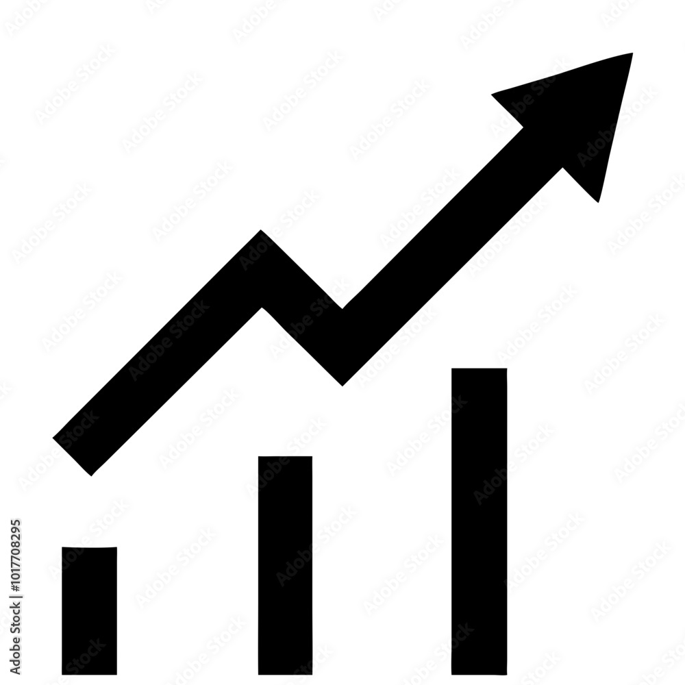Poster upward trend icon featuring a line graph with increasing bars, representing growth and progress in b