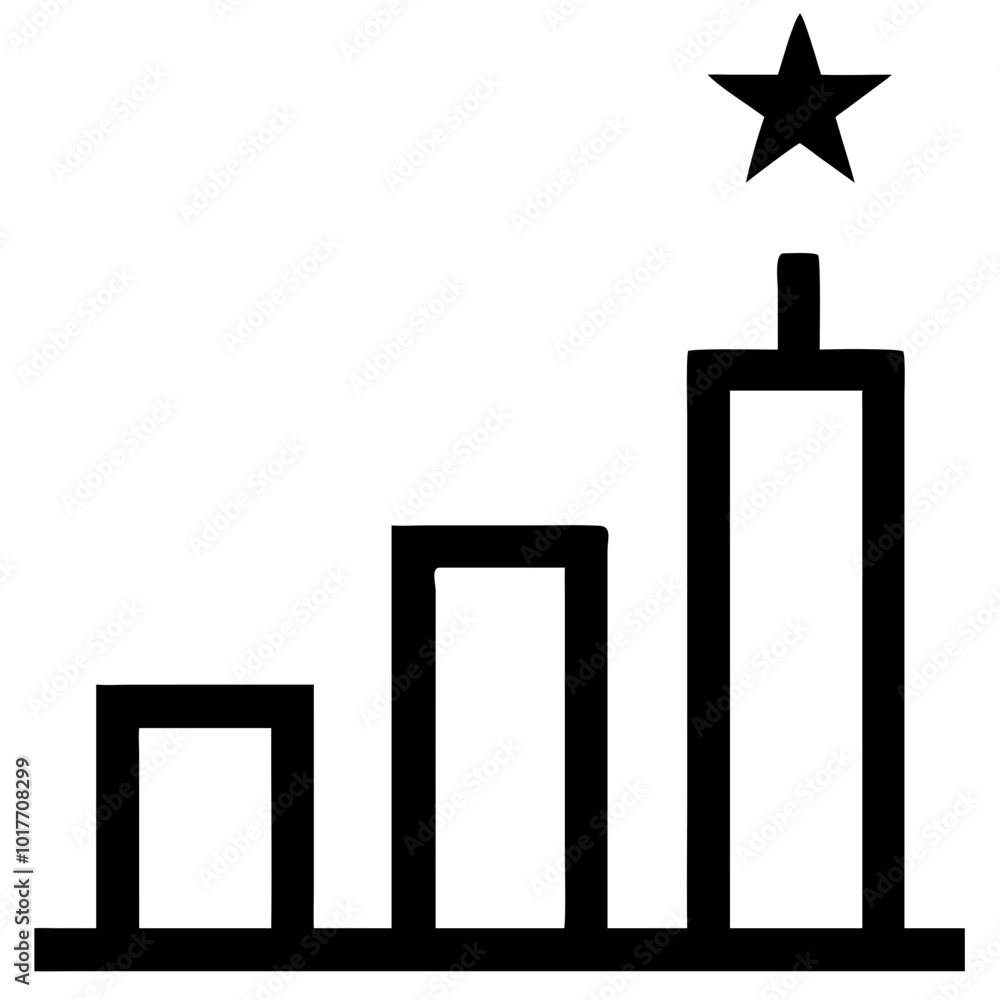 Poster star performance icon featuring a bar chart with a star, representing success and achievement in bus