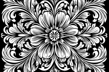 Fototapeta premium A stunning black and white floral pattern featuring intricate details and elegant designs, perfect for various creative projects.