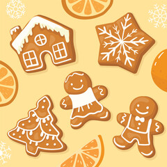 Set of cute gingerbread cookies for christmas. Vector illustration.