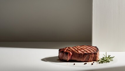 Grilling and cooking meat or beef steak medium rare.