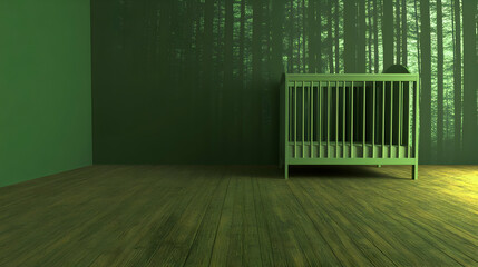 Green Nursery with Forest Wallpaper.