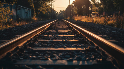 Obraz premium Dusk Train Tracks Silhouette Journey sunset