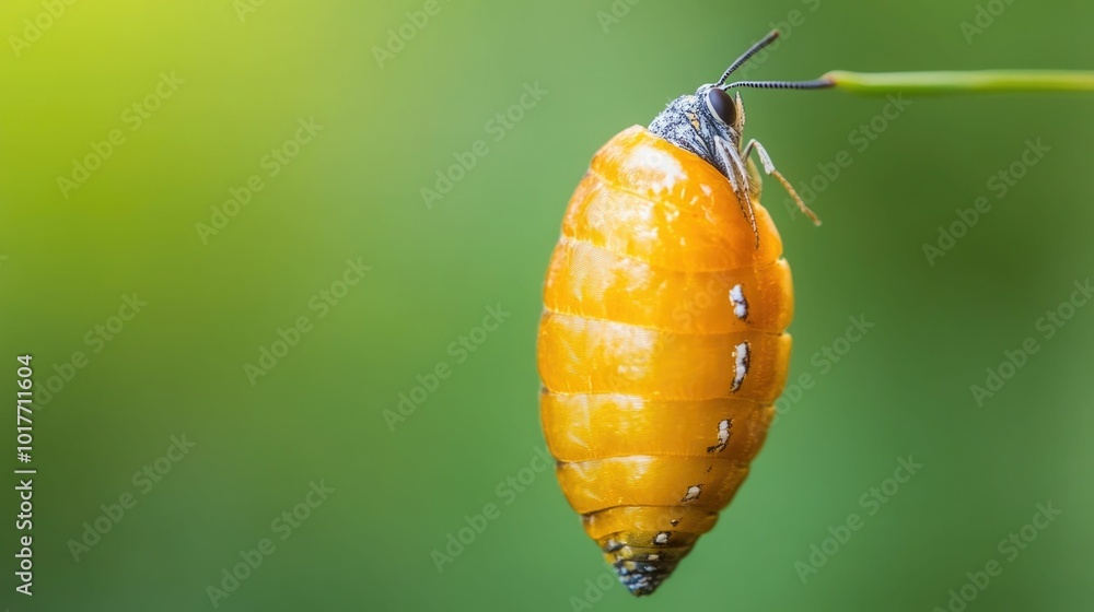 Aufkleber close up macro view of a vibrant yellow butterfly emerging from its chrysalis representing the trans