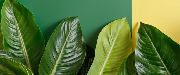 Tropical Leaf Border on Green and Yellow Background.