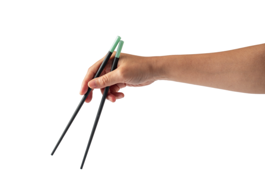 Black chopsticks for rice and hand on a transparent background - Powered by Adobe
