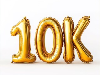 Celebrate Your Milestone: Stunning '10K' Golden Balloon Display Poster for Sports Interiors - Elevate Your Space with Festive Flair Against a Minimalist White Background!