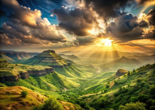 Charming vintage photography showcases the stunning Lonavla hills, where majestic mountains hug the clouds, creating a picturesque blend of nature's beauty in India.