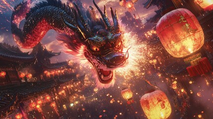 Majestic Dragon with Fireworks