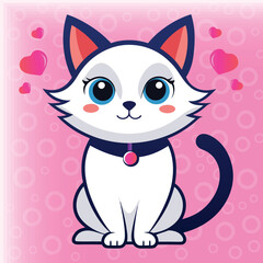 cute cat vector illustration, lady cat vector, love pussy cat, cartoon, cute, character, funny, illustration, anime, cat, pet, kitten, happy, animal, kitty, baby, adorable, design, kawaii, isolated