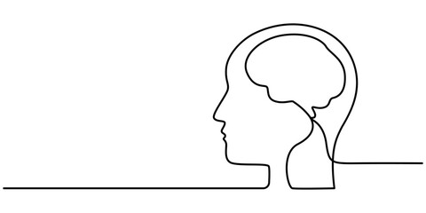 Craft Ideas Continuous Line Editable Stroke Line, Human head in profile with brain in tangled line continuous one line drawing, Line art vector illustration, Confused feelings, Continuous Line Drawing