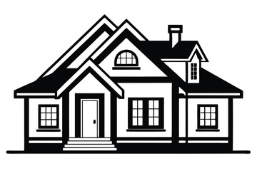 Dream house line art illustration black and white, Vector illustration on white background.