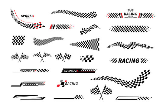 Start and finish flag. Race flag. Checkered flag. Racing stripes. Race motorsport graphics. Vector illustration