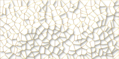 Beautiful white and golden crystallized polygon background. abstract light colorful stone tile pattern with shadow. modern wallpaper, trendy simple minimal geometric background abstract backdrop.