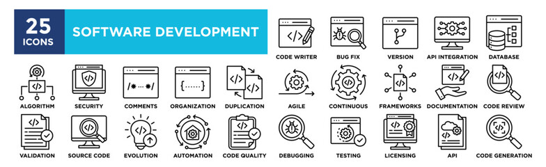 Software Development icon collection set. Containing design technology, computer, development, data, application