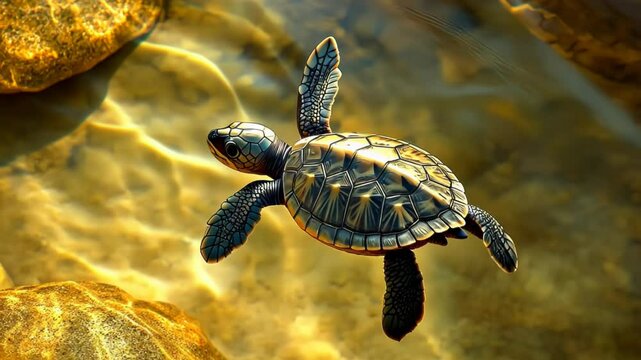 Sea Turtle Swimming in Shallow Water