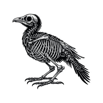 Detailed hand-drawn vector illustration of a bird skeleton in black and white