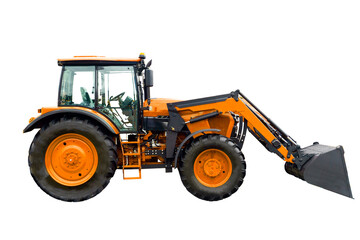 Tractor excavator on white background isolate. Agricultural machinery for construction