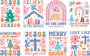 Boho Christian Christmas Saying SVG Design Bundle, Jesus Christmas Bundle, Jesus Is The Reason For The Season SVG, holy Christmas scene, Vector illustration, Family holidays, floral illustration
