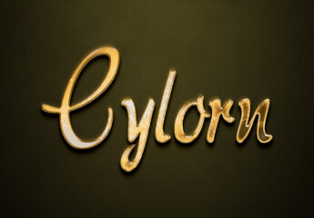 Old gold text effect of futuristic name Cylorn with 3D glossy style Mockup.