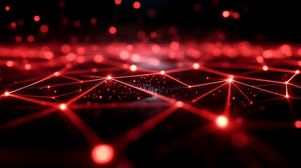 Abstract Red Digital Network Background with Glowing Lines and Points