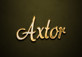 Old gold text effect of futuristic name Axtor with 3D glossy style Mockup.