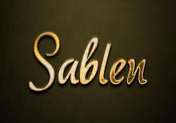 Old gold text effect of futuristic name Sablen with 3D glossy style Mockup.