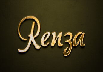 Old gold text effect of futuristic name Renza with 3D glossy style Mockup.
