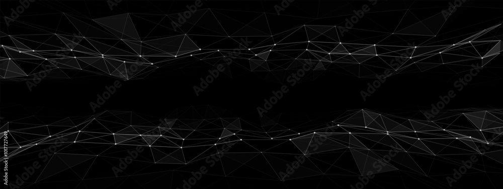 Poster dynamic double wave with connected dots and lines on a black background. digital wave background con