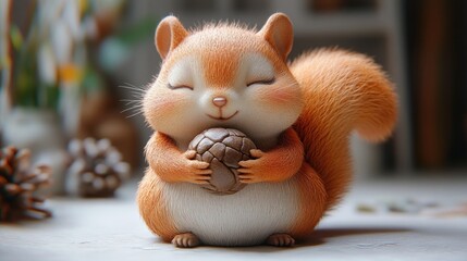 Cute Squirrel Holding an Acorn