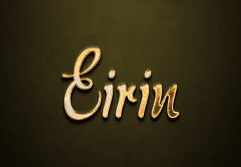 Old gold text effect of futuristic name Eirin with 3D glossy style Mockup.