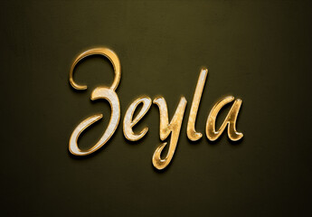 Old gold text effect of futuristic name Zeyla with 3D glossy style Mockup.