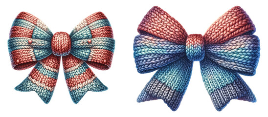 Naklejka premium Christmas bow with knitted texture in watercolor style.