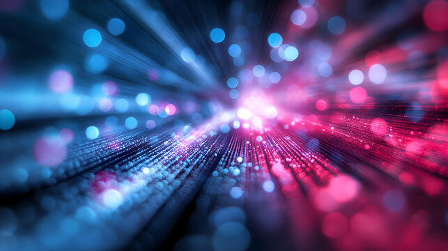 Abstract Background with Bokeh Lights and a Digital Glow, Creating a Sense of Speed and Energy
