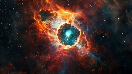 Explosive space nebula with glowing central star
