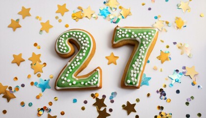 Obraz premium Decorated cookie, number 27, image for birthday or anniversary celebration
