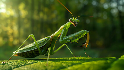 Close-up of grasshopper resting on vibrant green blade of grass