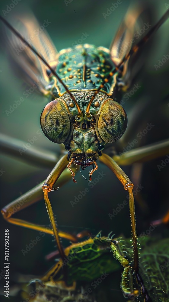 Canvas Prints Macro Photography of a Green Insect with Striking Eyes