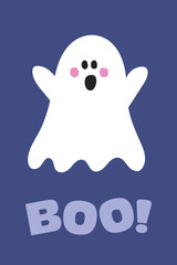 Halloween card with cute spooky ghost. Vector illustration