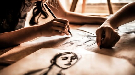 Engaging in the Artistic Process: A Collaborative Sketching Session with Hands at Work