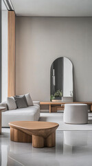 Modern living room featuring minimalist design with elegant furniture and natural light
