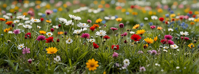 Idyllic meadow with plenty of colorful wildflowers