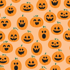 Cute Halloween pattern with spooky pumpkins. Vector illustration