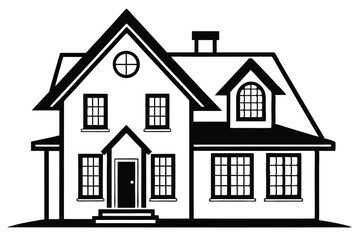 Dream house line art illustration black and white, Vector illustration on white background.